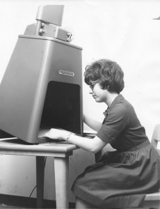 A microfilm reader like the one Sheila used