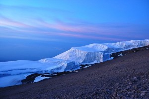 Snowfields, diminishing but still there for now, on Kilimanjaro