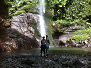 Sheila and Oscar at the waterfall